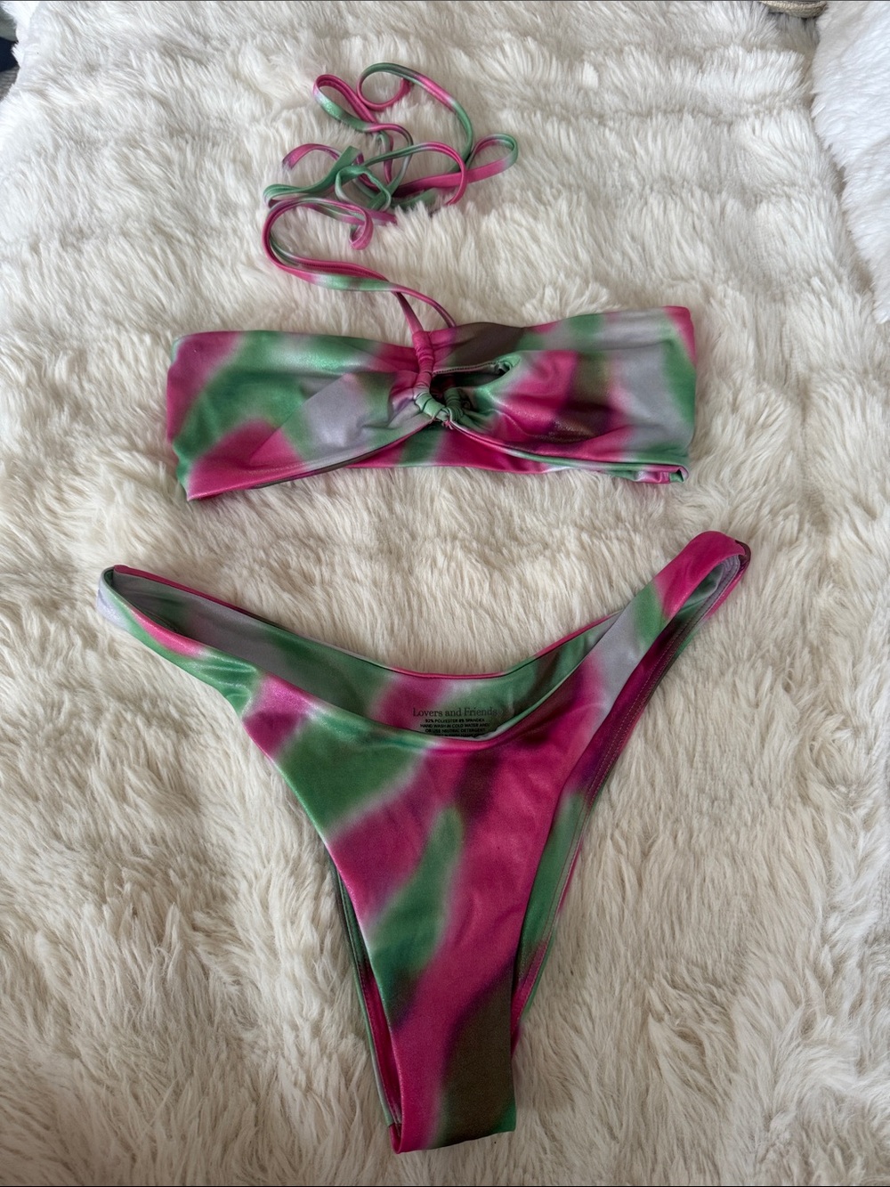 Lovers + Friends Pink and Green Tie-Dye Bandeau Top